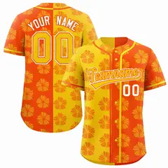 Gold Orange Split Flower Graffiti Authentic Baseball Jersey 1