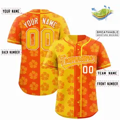 Gold Orange Split Flower Graffiti Authentic Baseball Jersey 2