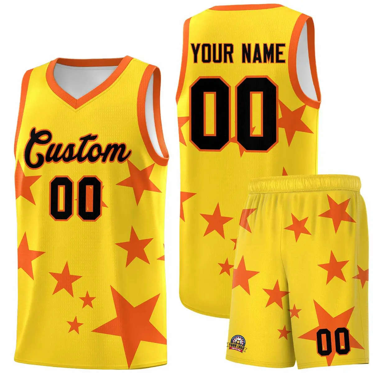 Gold Orange Star Graffiti Basketball Jersey Sets