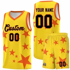 Gold Orange Star Graffiti Basketball Jersey Sets
