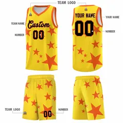Gold Orange Star Graffiti Basketball Jersey Sets 5