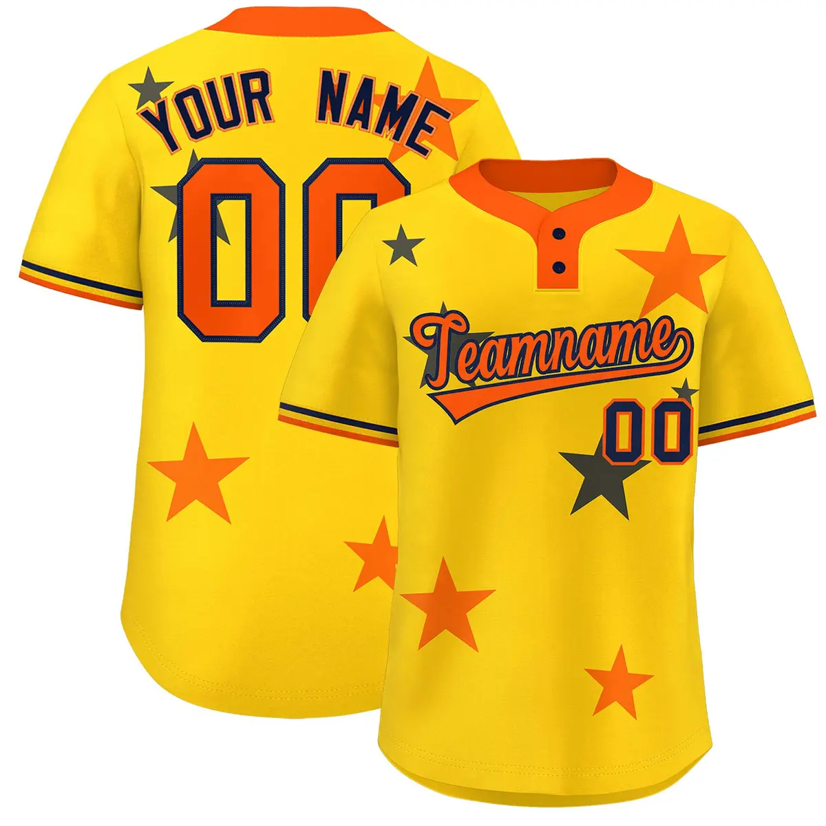 Gold Orange Star Graffiti Two-Button Baseball Jersey