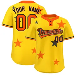 Gold Orange Star Graffiti Two-Button Baseball Jersey