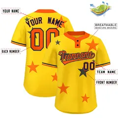 Gold Orange Star Graffiti Two-Button Baseball Jersey 2