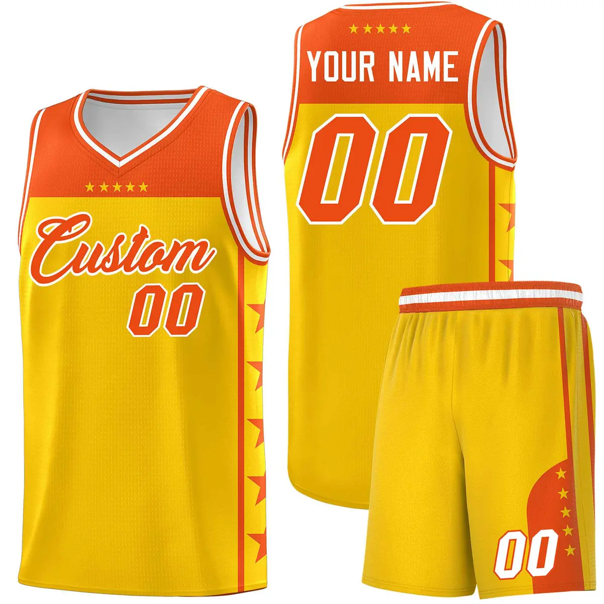 Gold Orange Star Pattern Basketball Jersey Sports Uniform