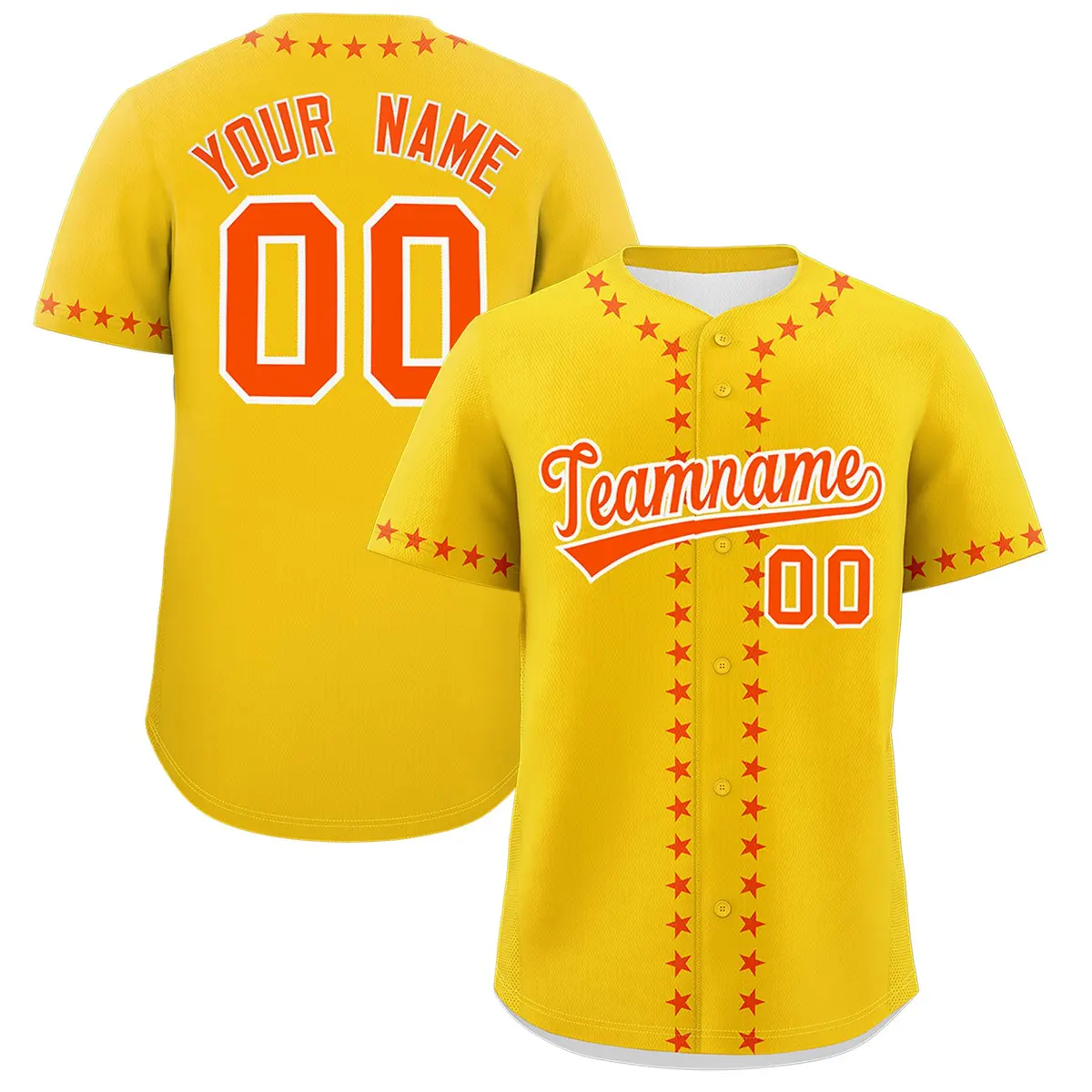 Gold Orange Star Ribbing Authentic Baseball Jersey