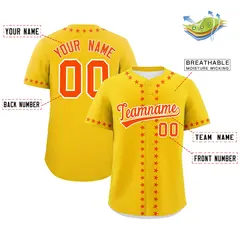 Gold Orange Star Ribbing Authentic Baseball Jersey 2