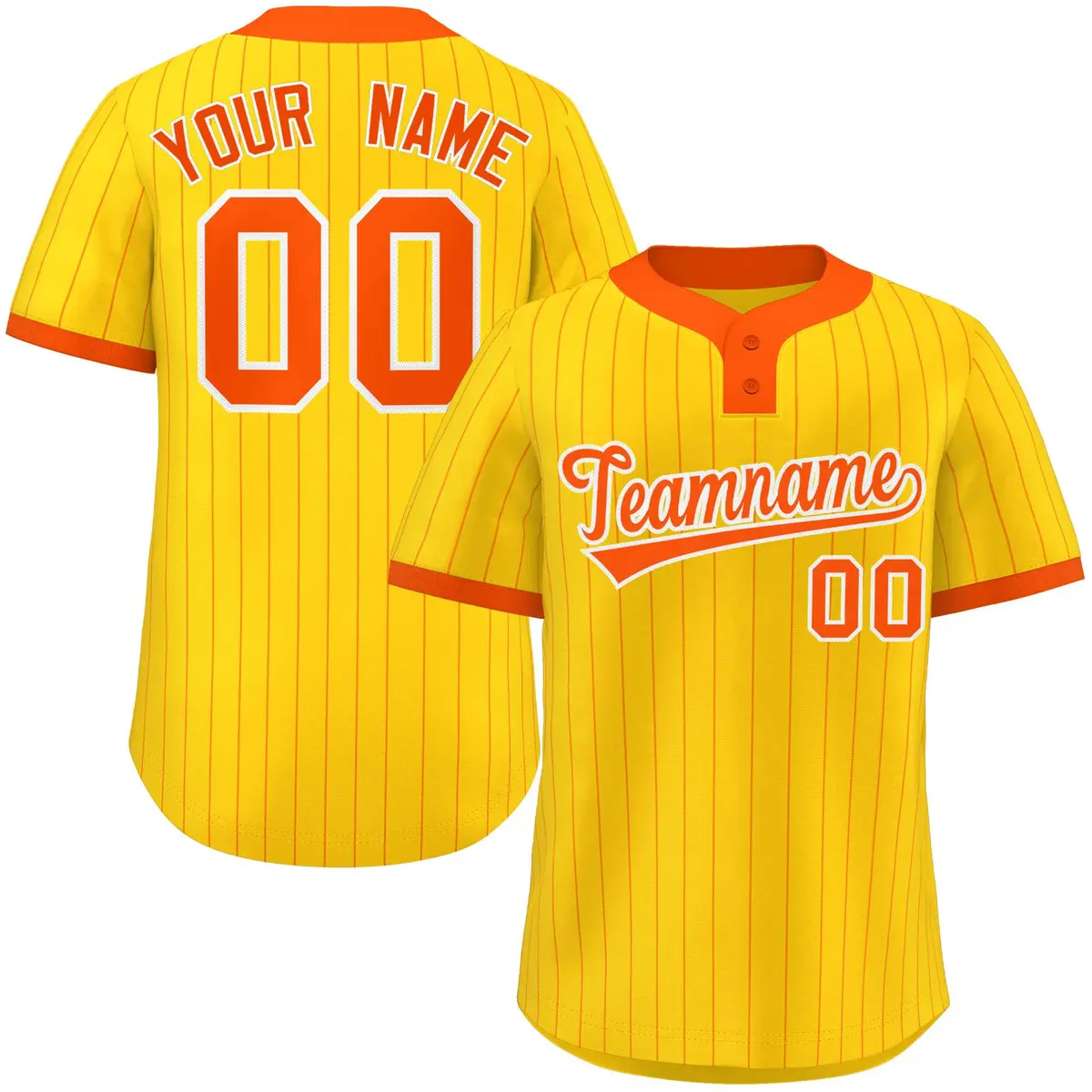 Gold Orange Striped Fashion Two-Button Softball Jersey