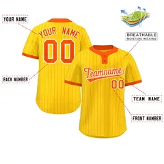 Gold Orange Striped Fashion Two-Button Softball Jersey 2
