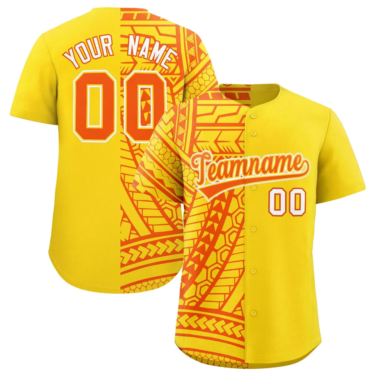 Gold Orange Tribal Split Baseball Jersey