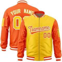 Gold Orange Two-Tone Varsity Letterman Bomber Jacket
