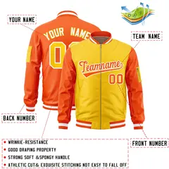 Gold Orange Two-Tone Varsity Letterman Bomber Jacket 2