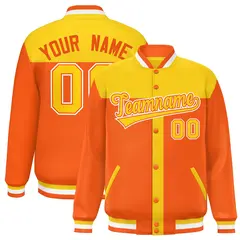 Gold Orange Varsity Baseball Color Block Bomber Jacket