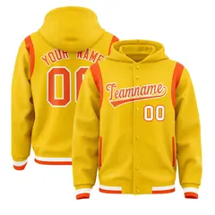 Gold Orange Varsity Letterman Color Block Hoodie Jacket 1