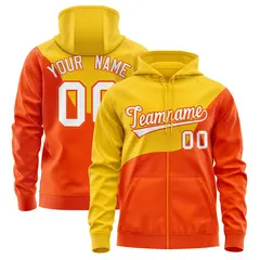 Gold Orange Wave Color Block Varsity Full-Zip Letterman Hoodie 1