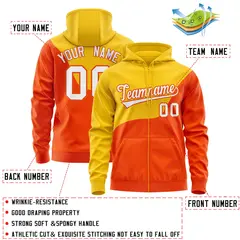 Gold Orange Wave Color Block Varsity Full-Zip Letterman Hoodie 4