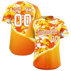 Gold Orange White Camo Gradient Fashion Baseball Jersey 1