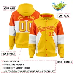Gold Orange-White Color Block Varsity Full-Snap Letterman Jacket Hoodie 4