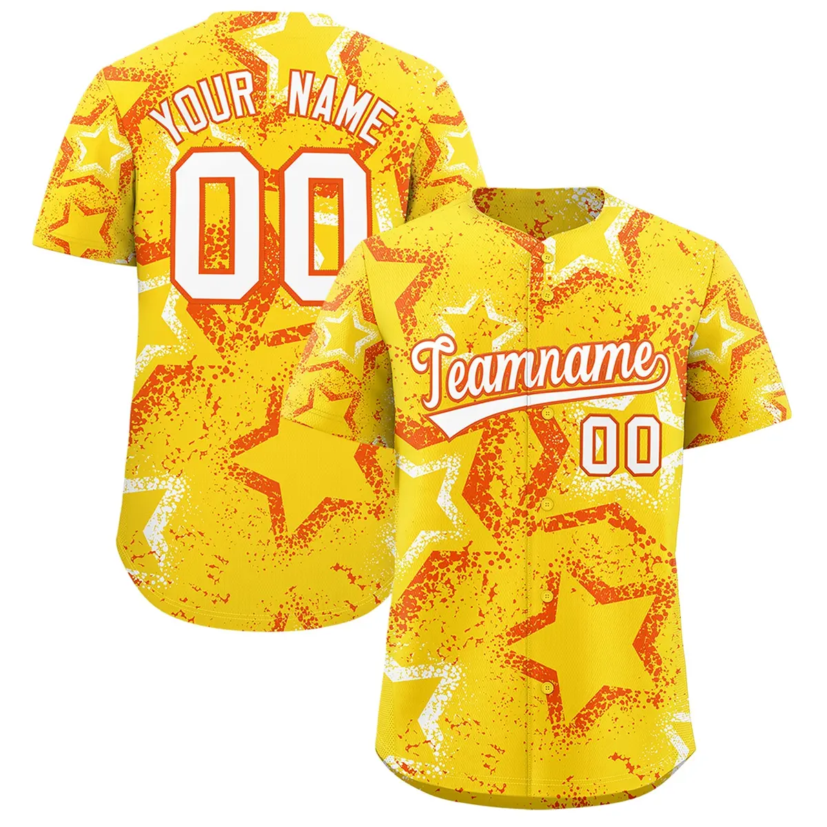 Gold Orange White Graffiti Star Ink Texture Baseball Jersey