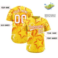 Gold Orange White Graffiti Star Ink Texture Baseball Jersey 2