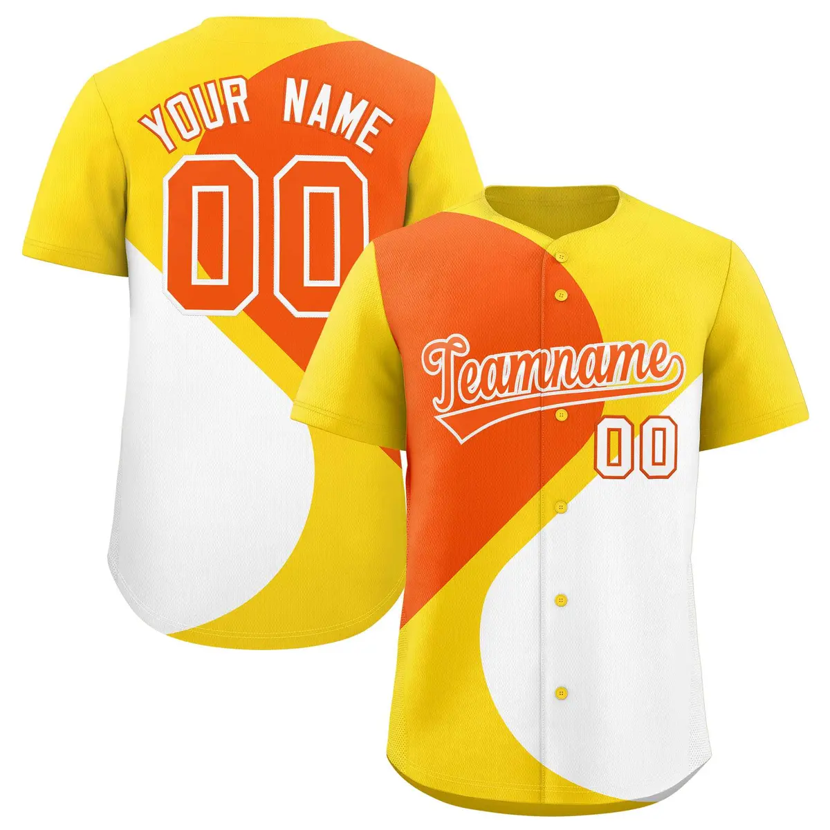 Gold Orange-White Half Heart Color Block Baseball Jersey