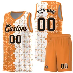 Gold Orange White Puzzle Pattern Splid Basketball Kits 1
