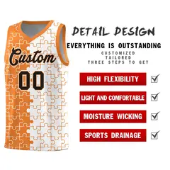 Gold Orange White Puzzle Pattern Splid Basketball Kits 2