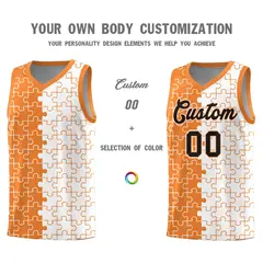 Gold Orange White Puzzle Pattern Splid Basketball Kits 3
