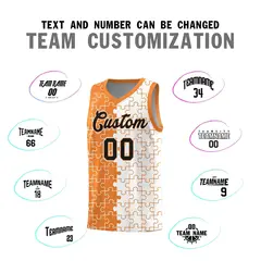 Gold Orange White Puzzle Pattern Splid Basketball Kits 4