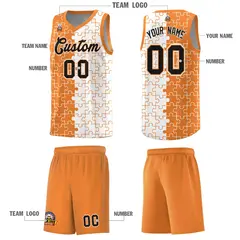 Gold Orange White Puzzle Pattern Splid Basketball Kits 5
