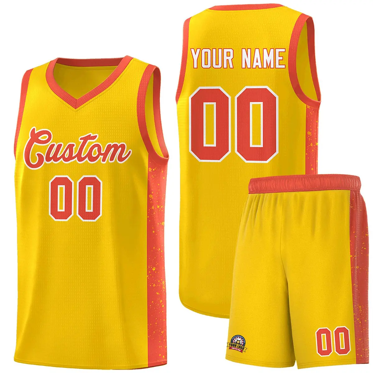 Gold Orange White Side Splash Basketball Jersey