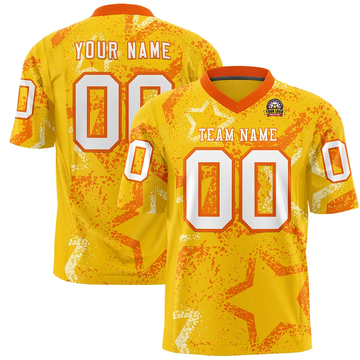 Gold Orange-White Star Graffiti Authentic Football Jersey