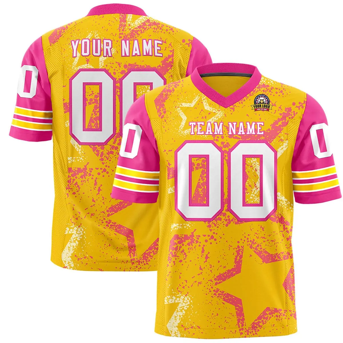 Gold Orange White Star Pattern Authentic Football Jersey