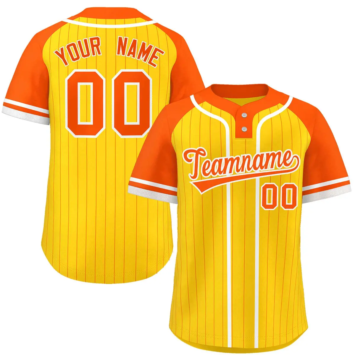 Gold Orange-White Stripe Raglan Two-Button Softball Jersey