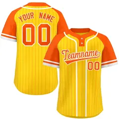 Gold Orange-White Stripe Raglan Two-Button Softball Jersey 1