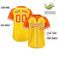 Gold Orange-White Stripe Raglan Two-Button Softball Jersey 2