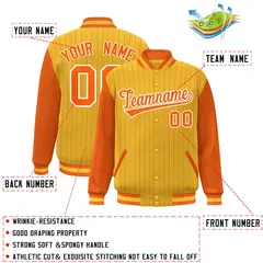 Gold Orange-White Stripe Varsity Bomber Jacket with Raglan Sleeves 2