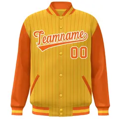 Gold Orange-White Stripe Varsity Bomber Jacket with Raglan Sleeves 3
