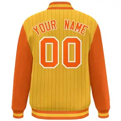 Gold Orange-White Stripe Varsity Bomber Jacket with Raglan Sleeves 4