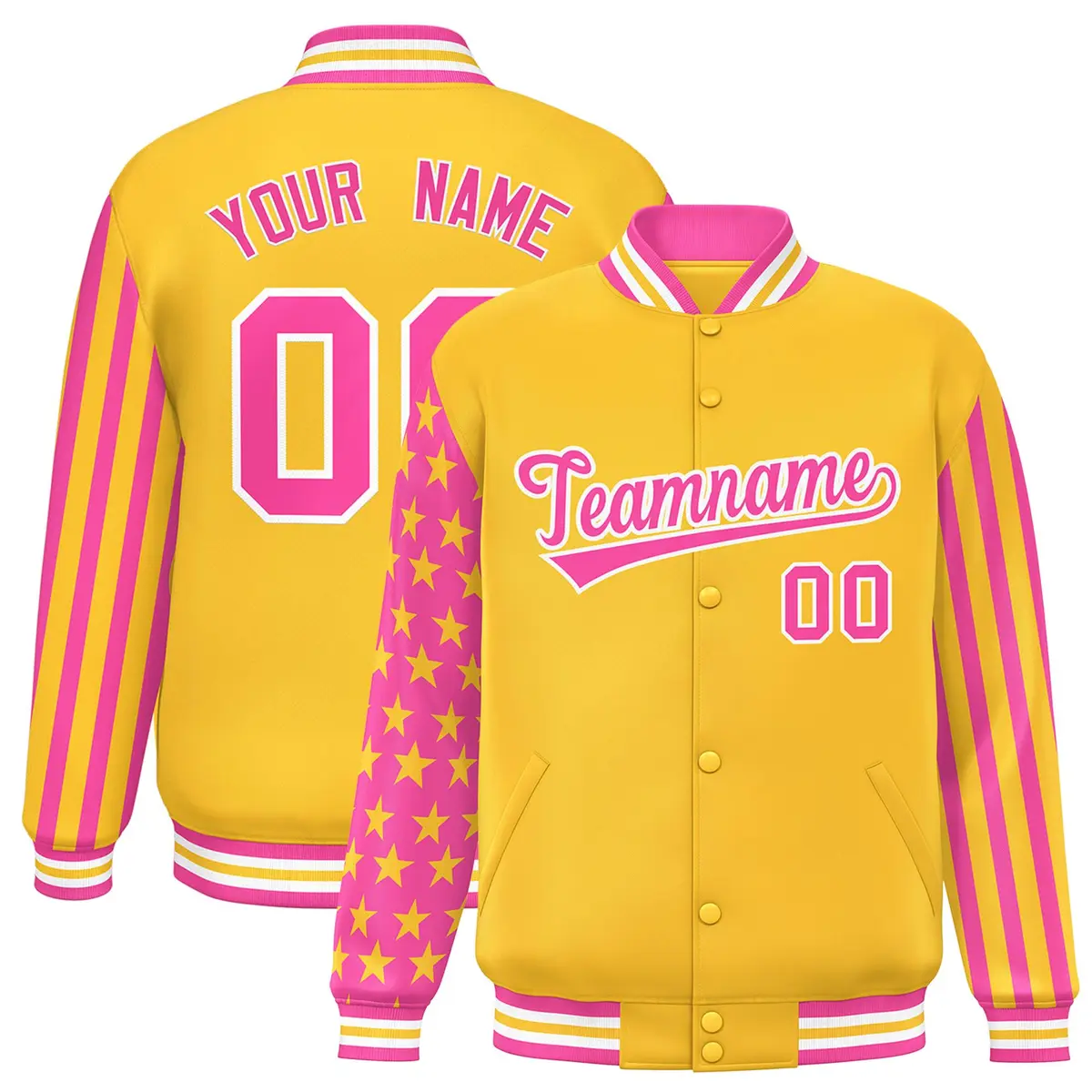 Gold Pink American Flag Varsity Raglan Letterman Jacket