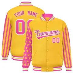 Gold Pink American Flag Varsity Raglan Letterman Jacket