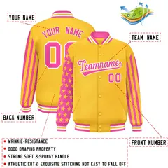 Gold Pink American Flag Varsity Raglan Letterman Jacket 2