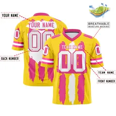 Gold Pink and White Graffiti Flag Football Jersey 2