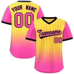 Gold Pink-Black Gradient Pullover Pinstripe Baseball Jersey