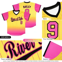 Gold Pink-Black Gradient Pullover Pinstripe Baseball Jersey 2