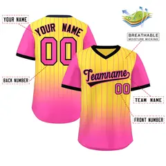 Gold Pink-Black Gradient Pullover Pinstripe Baseball Jersey 3