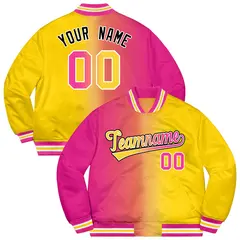 Gold Pink-Black Gradient Varsity Letterman Bomber Jacket