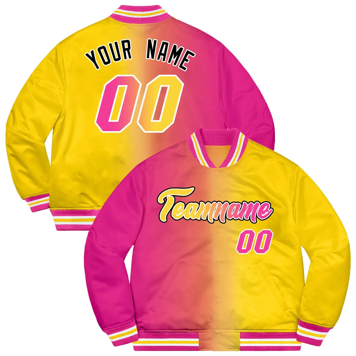 Gold Pink-Black Gradient Varsity Letterman Bomber Jacket