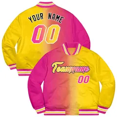 Gold Pink-Black Gradient Varsity Letterman Bomber Jacket 1