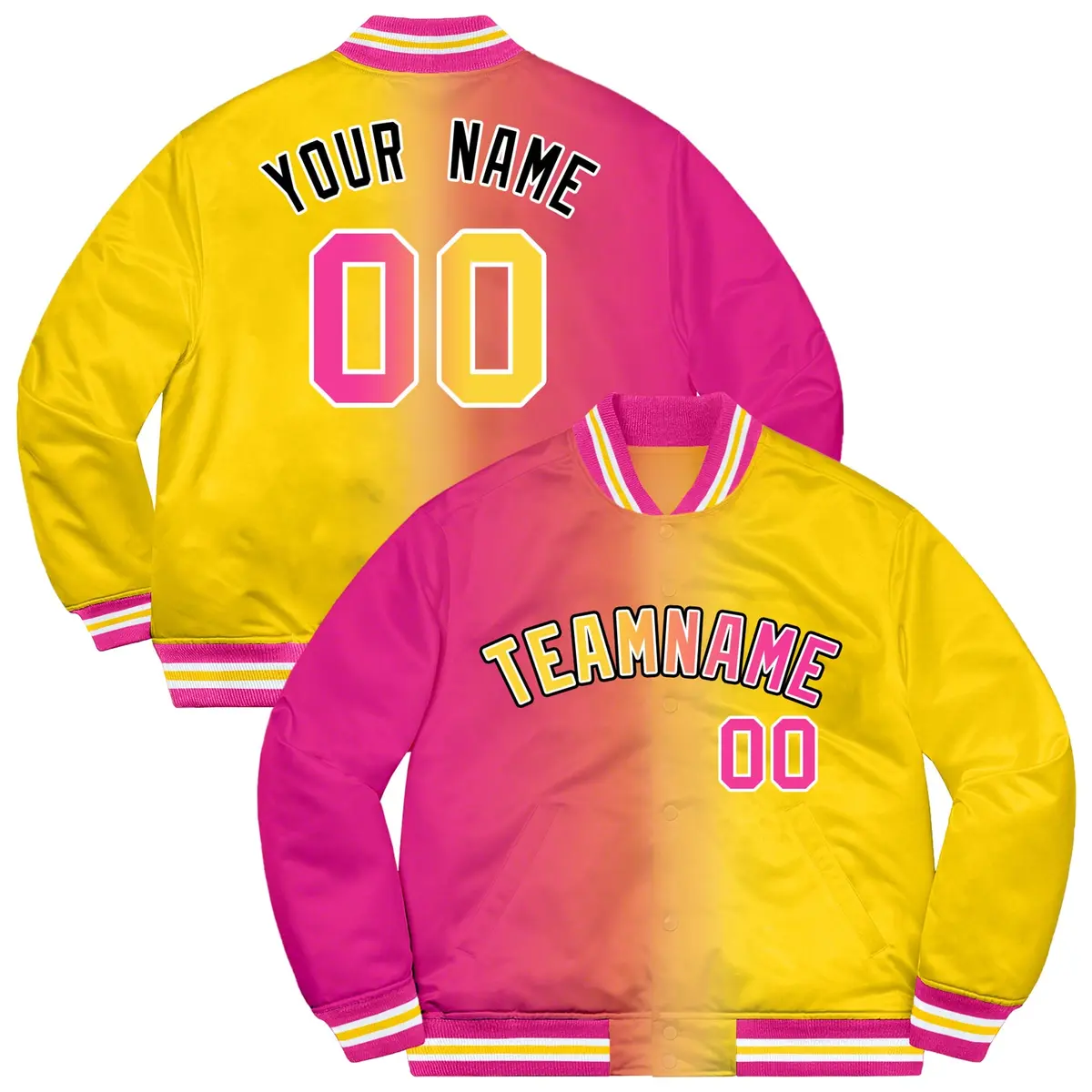 Gold Pink-Black Gradient Varsity Letterman Bomber Jacket